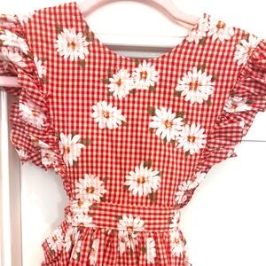 Adorable vintage Red Gingham daisy Floral Kids Dress